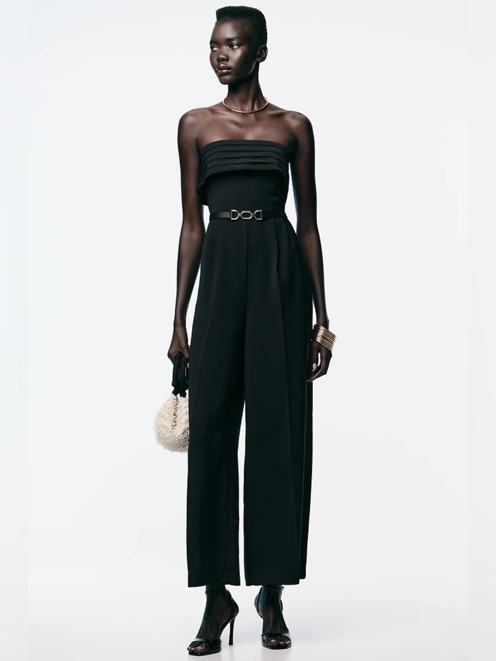 Zara Black Strapless Pleated-Waist Wide-Leg Jumpsuit - Picture 6 of 12